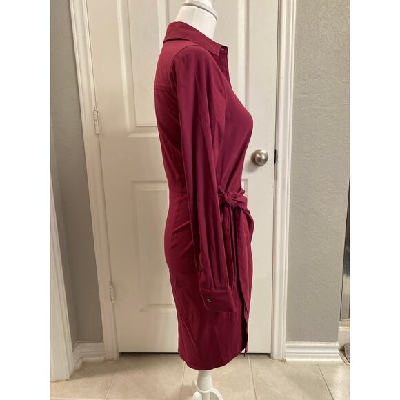 UNTUCKit Amelia Wrap Tie Front Button-Down Shirtdress Dress Red - Size 2 Preppy - Picture 4 of 8